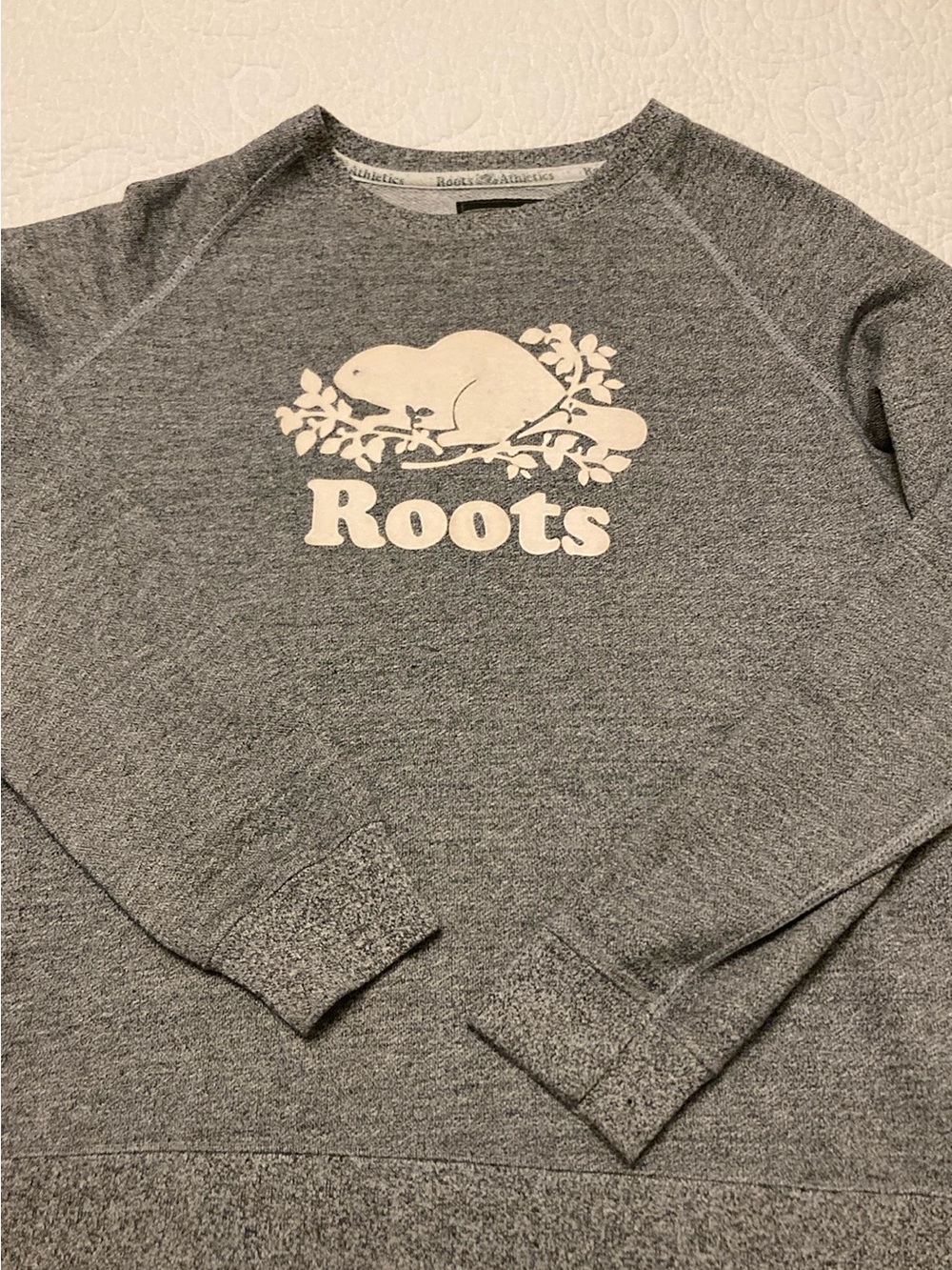 Roots Gray Crewneck Sweatshirt with Cream Logo